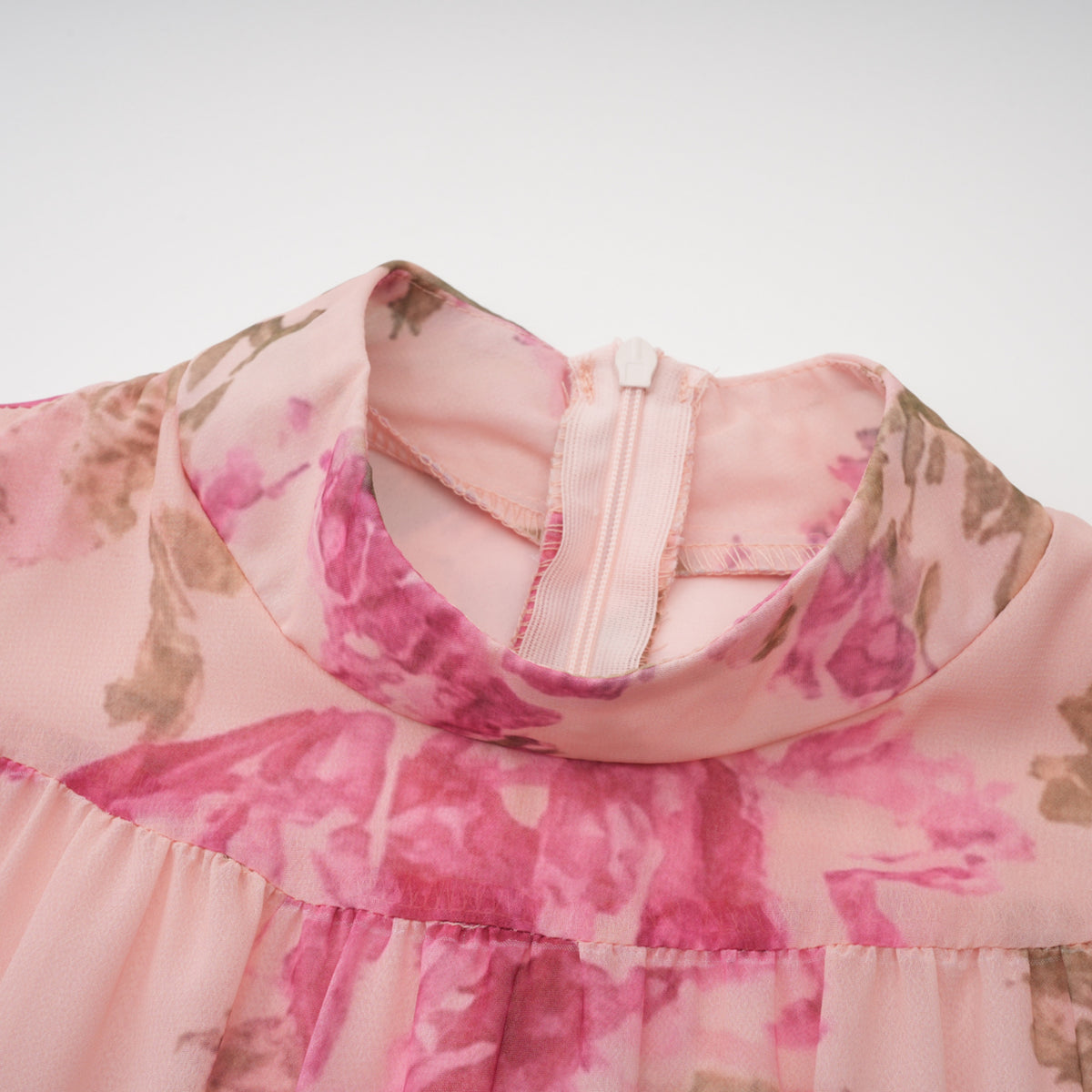 Rosalind Pink Mock Neck Puff Sleeve Floral Maxi Dress