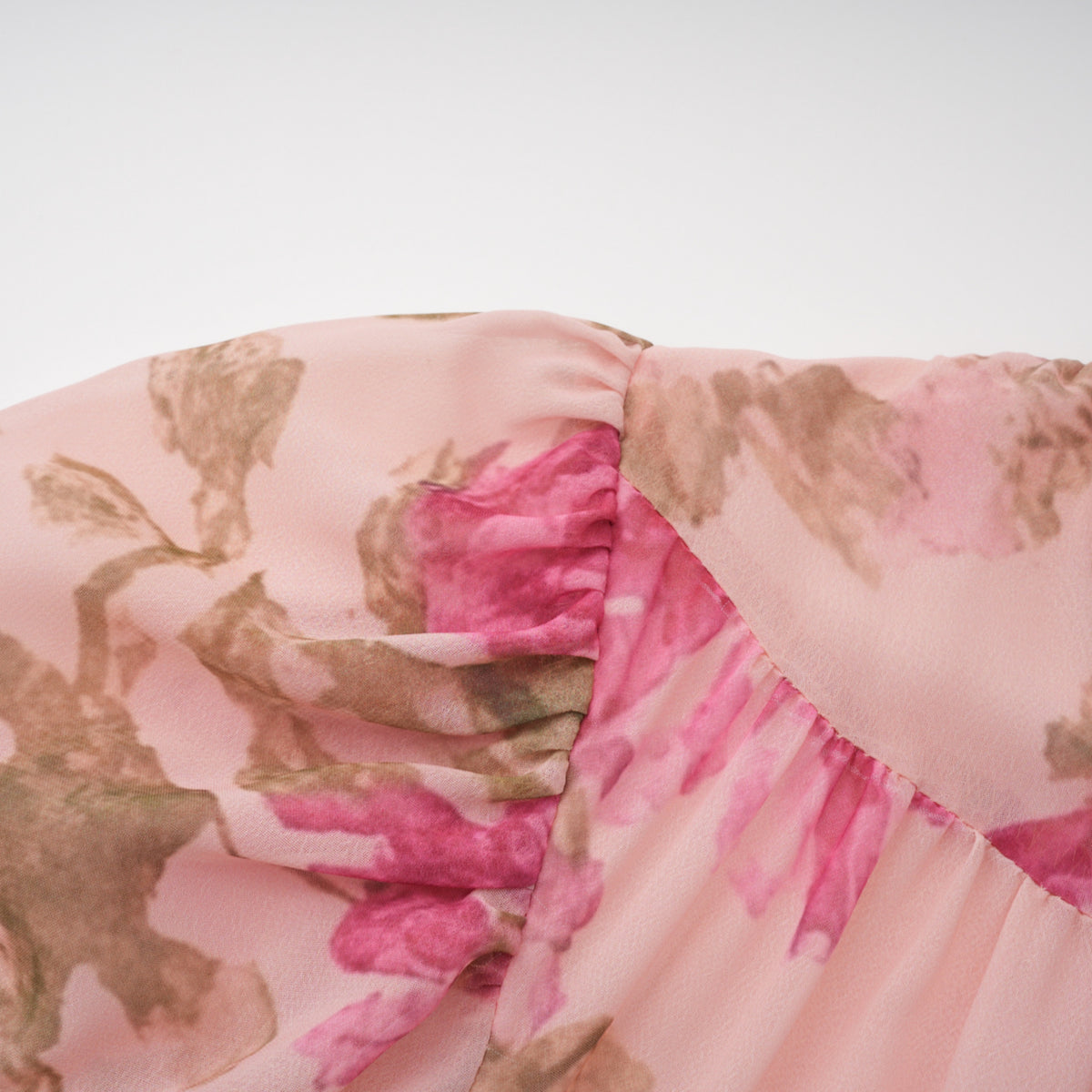 Rosalind Pink Mock Neck Puff Sleeve Floral Maxi Dress