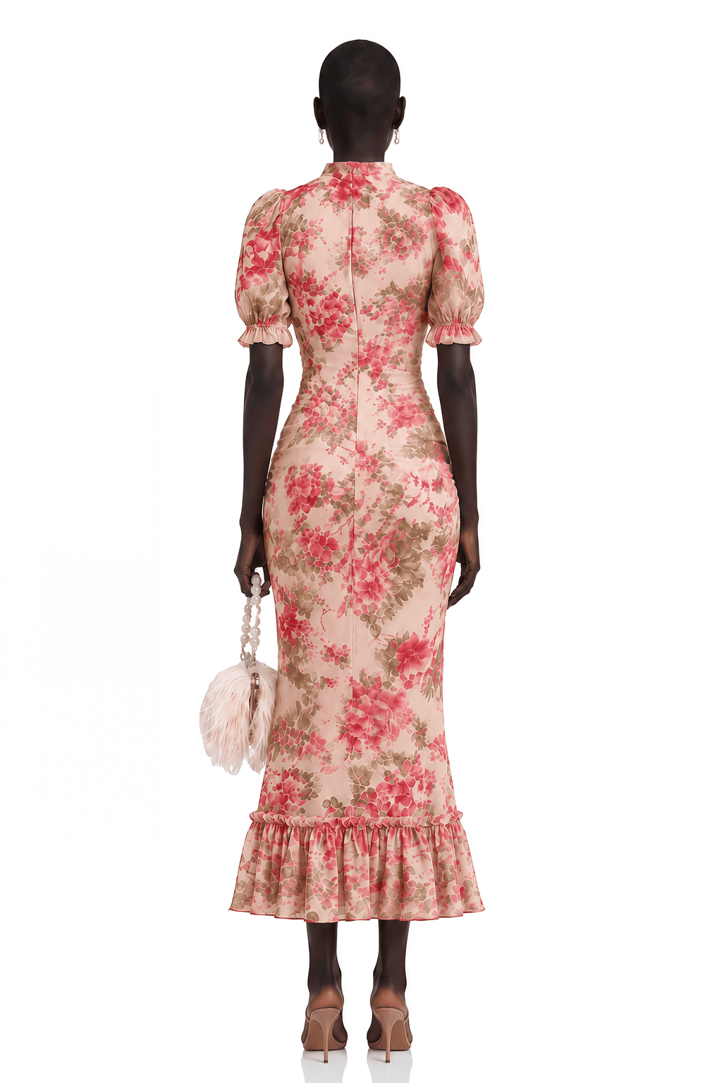 Rosalind Pink Mock Neck Puff Sleeve Floral Maxi Dress