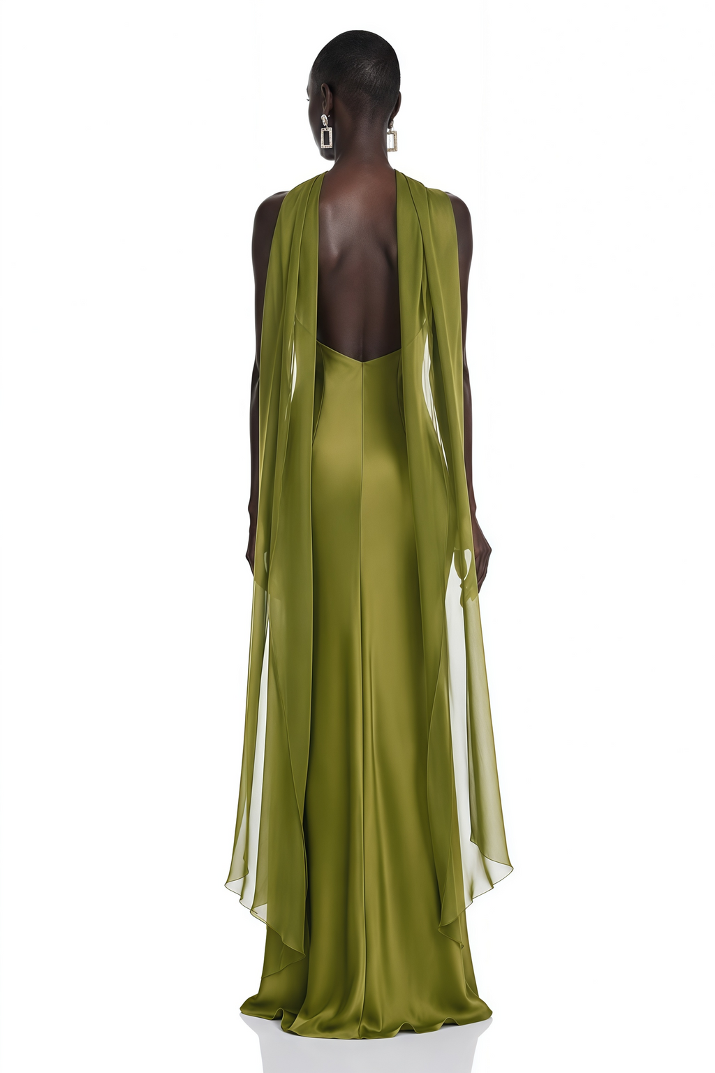 Rowena Olive Green Halterneck Maxi Dress With Scarf