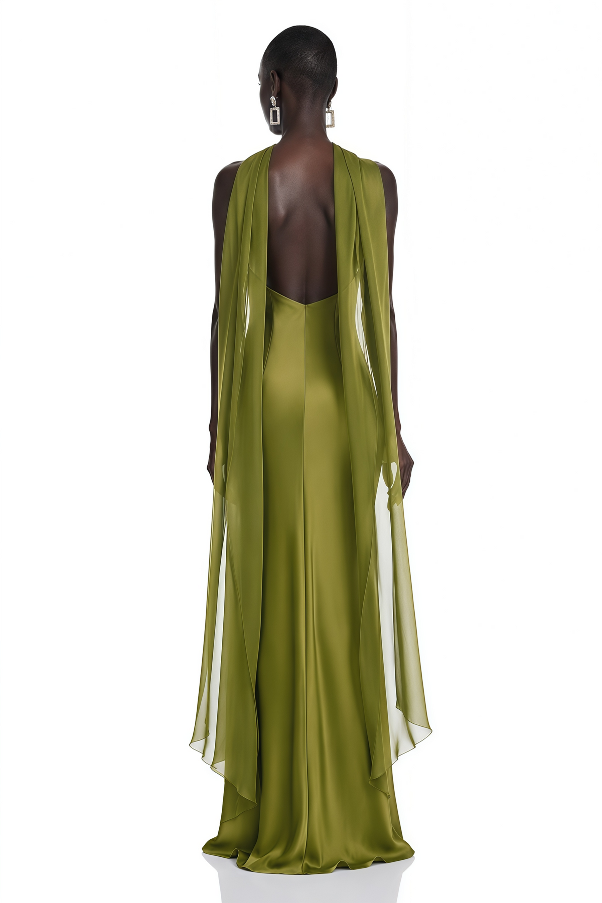 Rowena Olive Green Halterneck Maxi Dress With Scarf