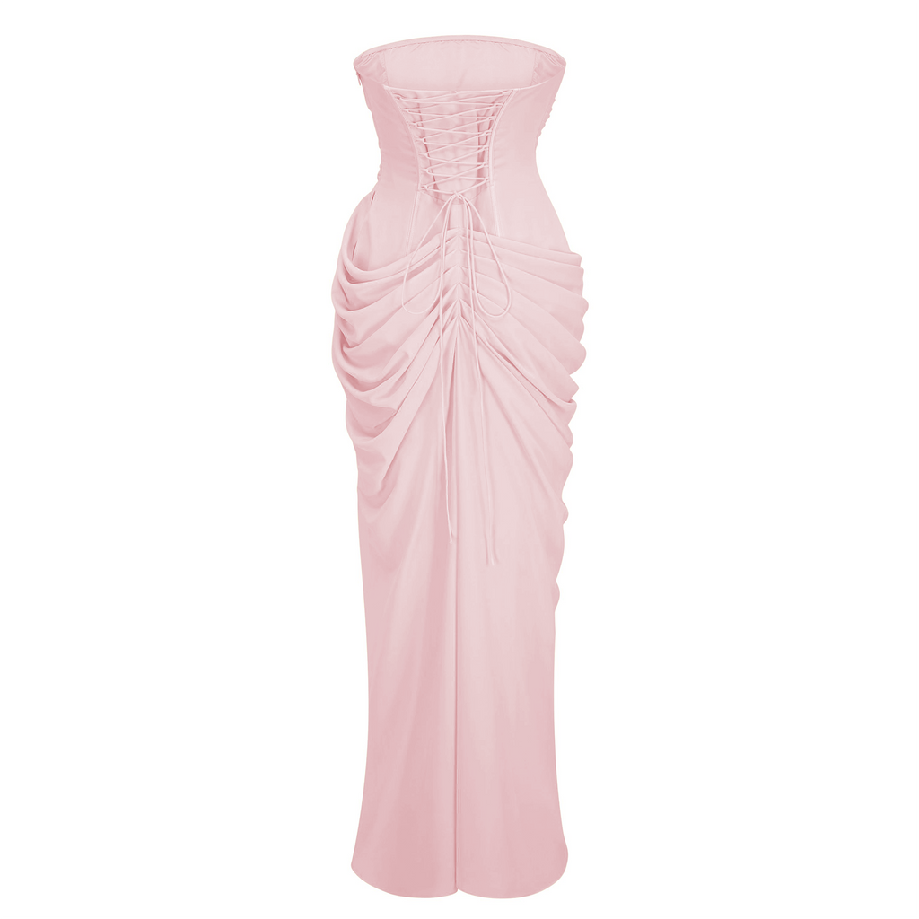 Safiya Pink Ruched Maxi Dress with Cross Front