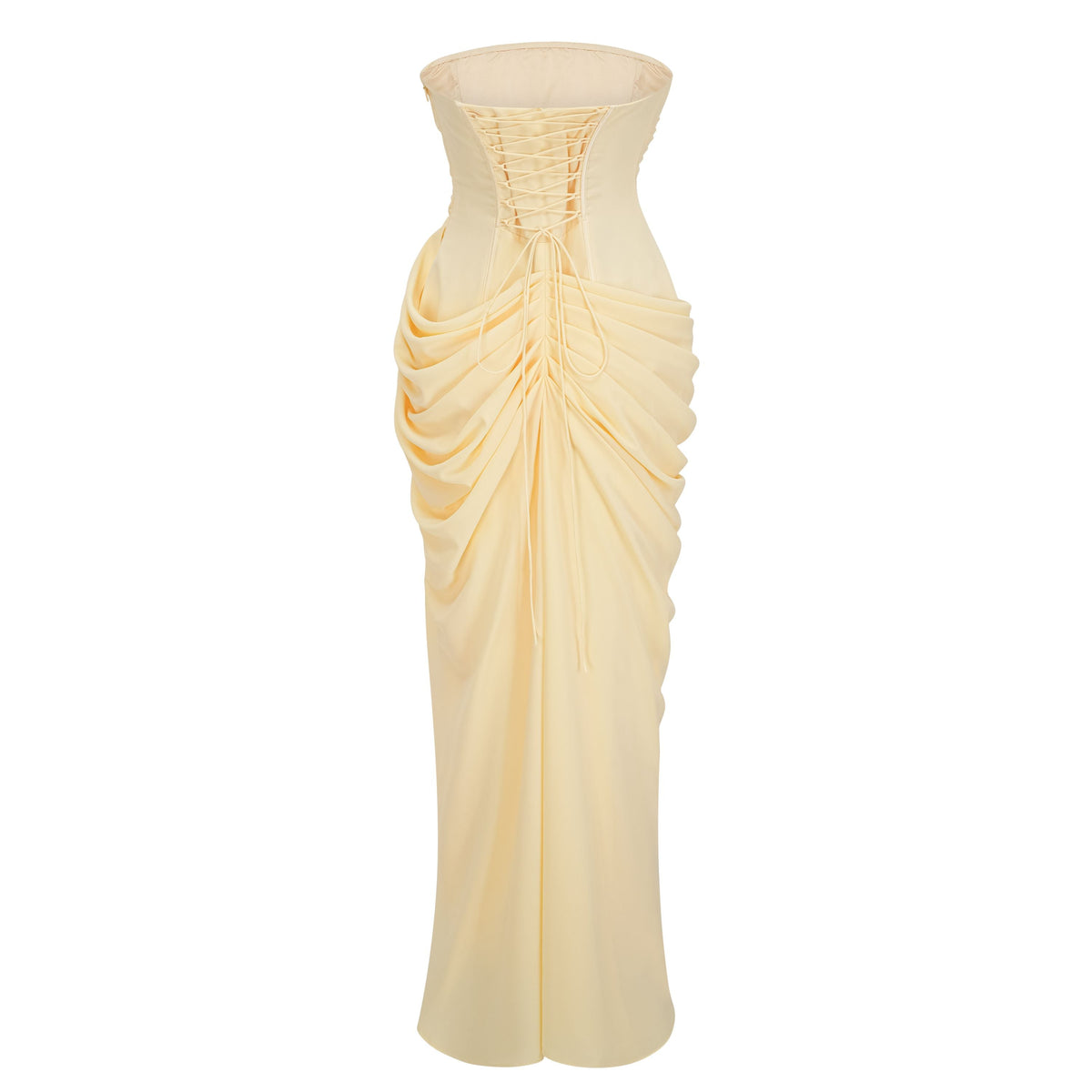 Safiya Yellow Ruched Maxi Dress with Cross Front