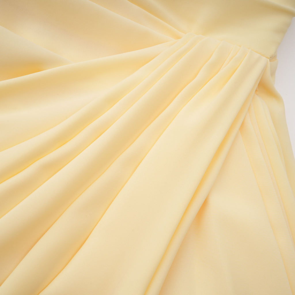 Safiya Yellow Ruched Maxi Dress with Cross Front