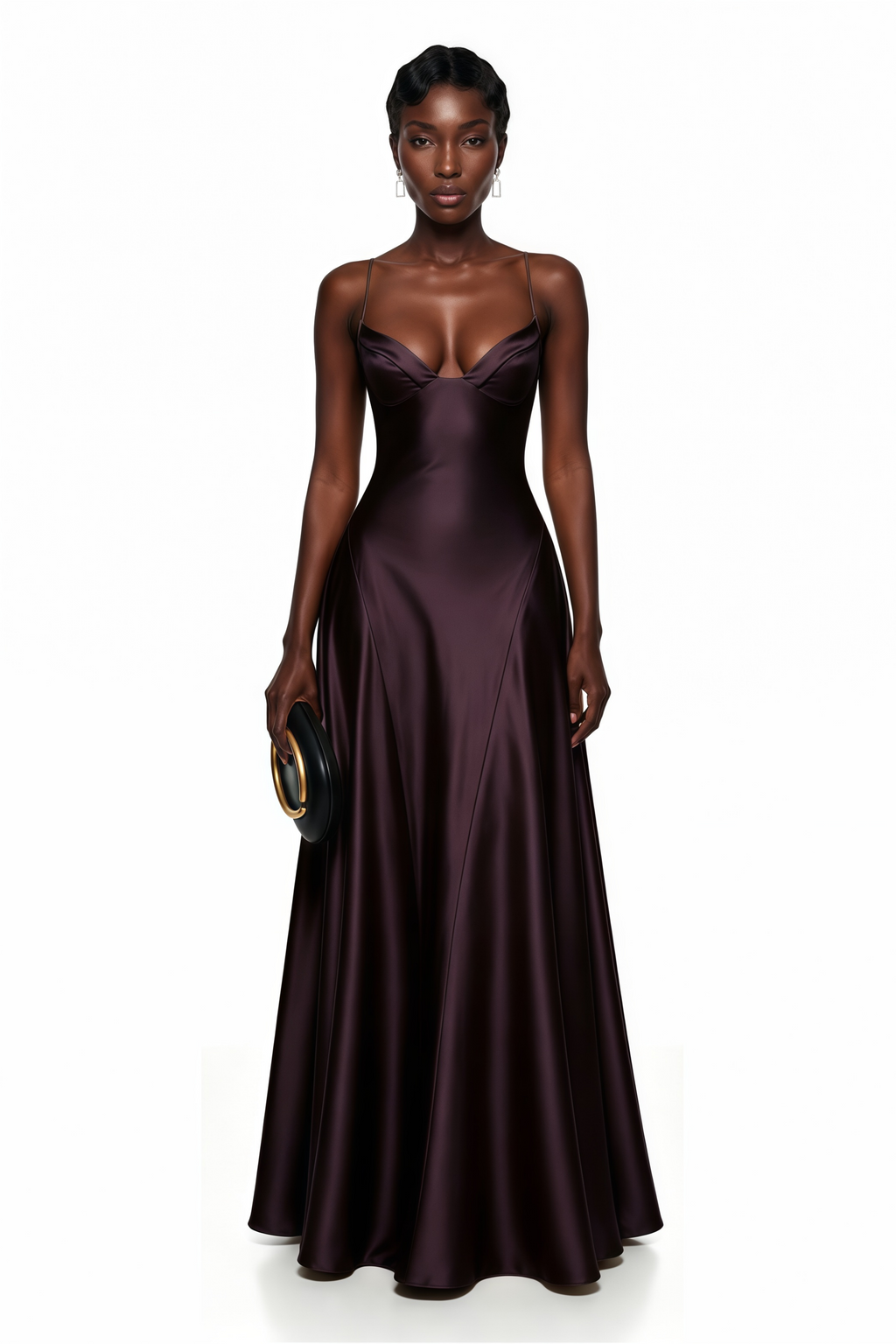 Salomé Purple V-Neck Flared Satin Maxi Dress