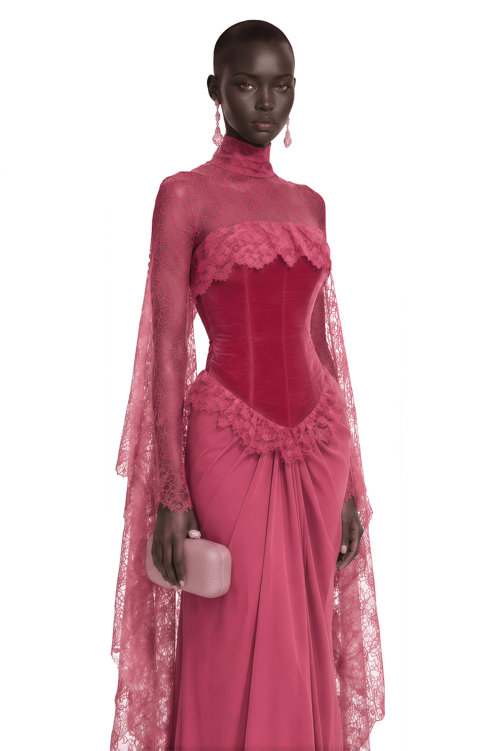 Seraphina Pink Floral Lace Maxi Dress with Cape