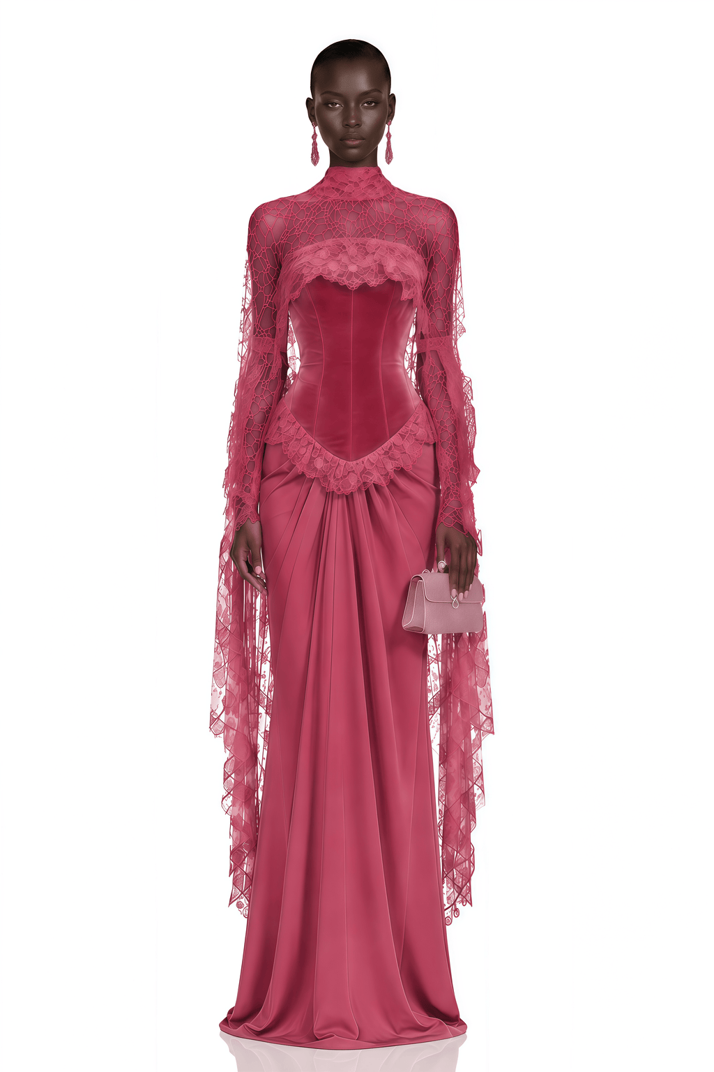 Seraphina Pink Floral Lace Maxi Dress with Cape
