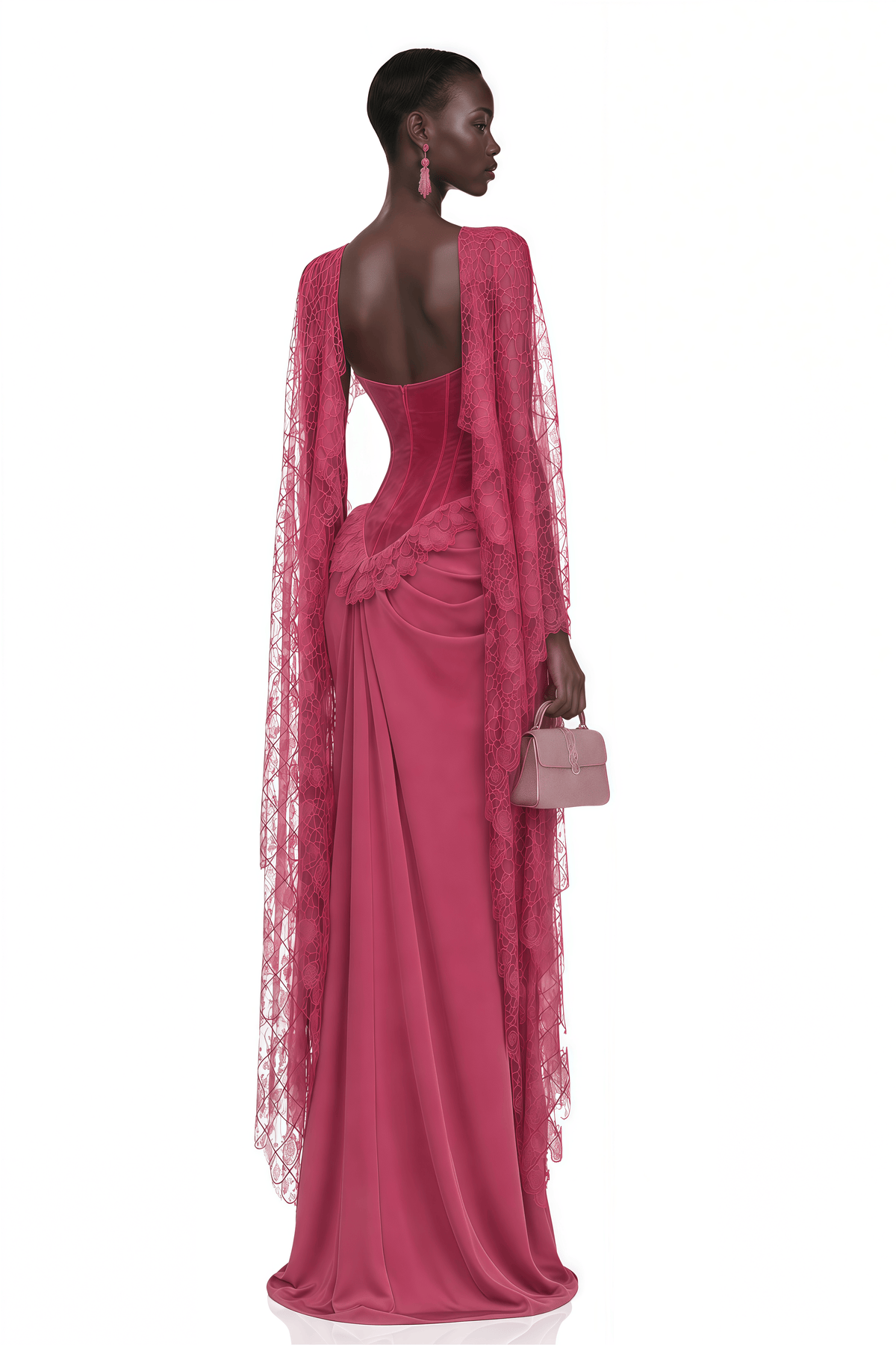 Seraphina Pink Floral Lace Maxi Dress with Cape