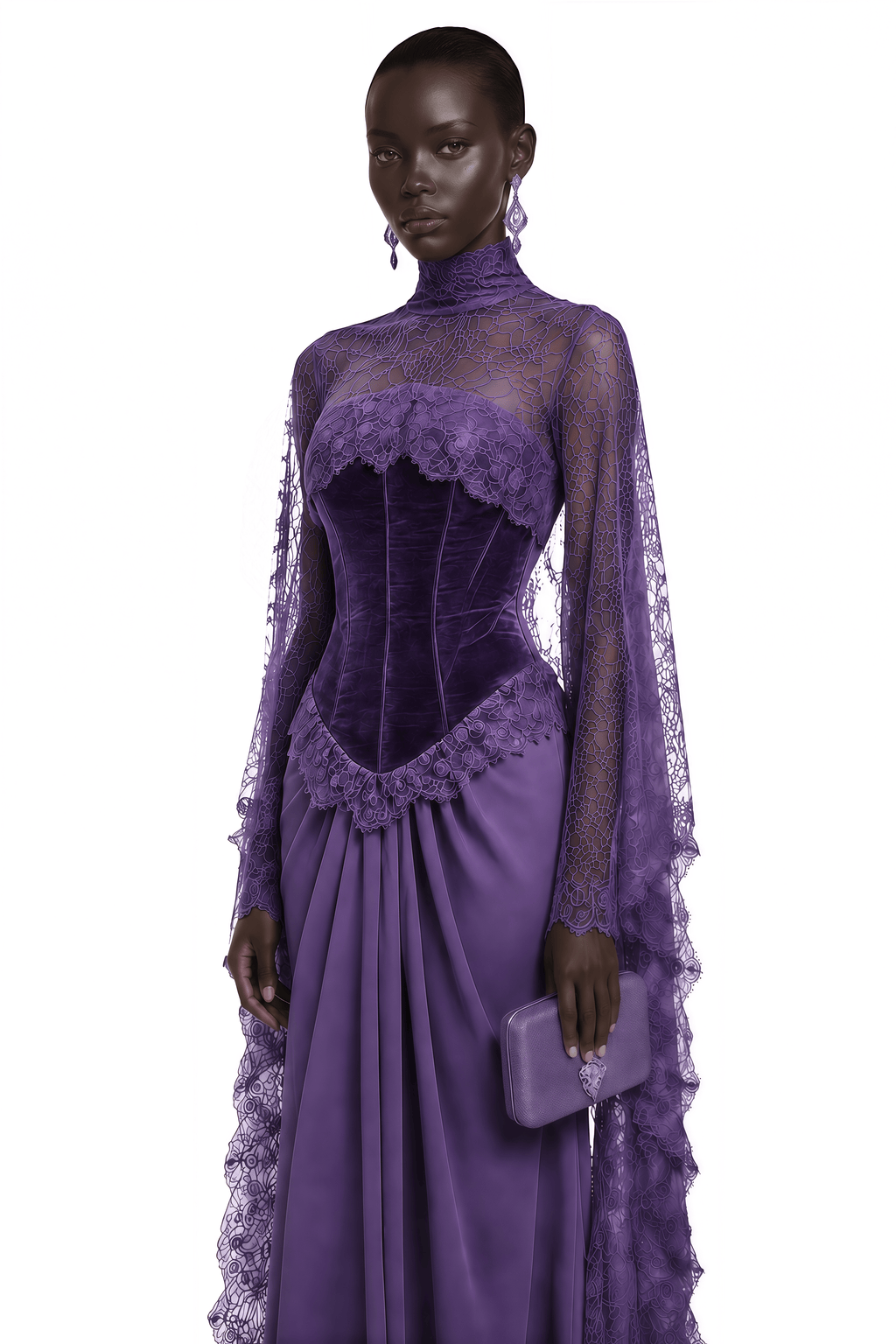 Seraphina Purple Floral Lace Maxi Dress with Cape