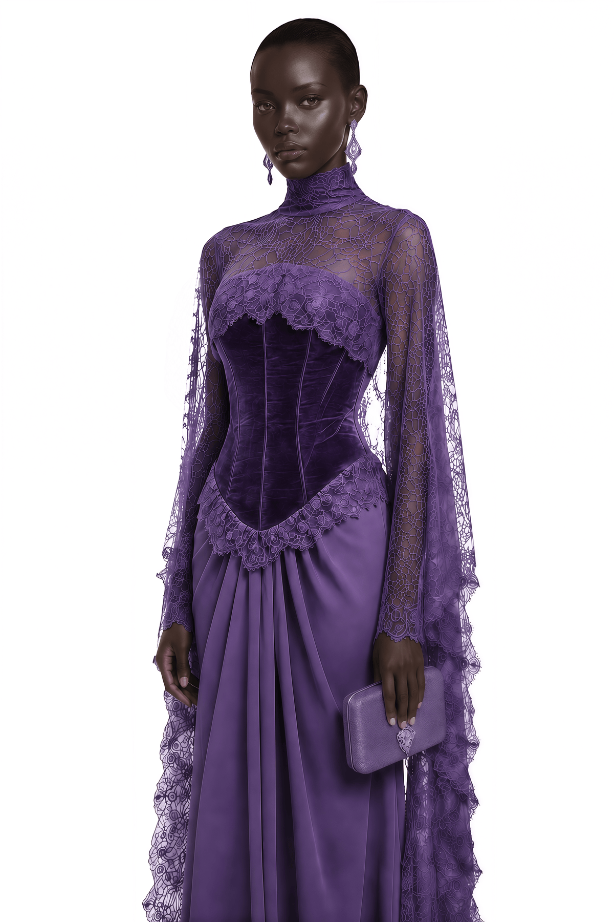 Seraphina Purple Floral Lace Maxi Dress with Cape