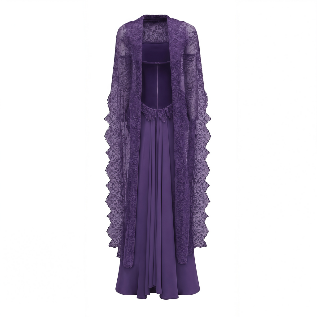 Seraphina Purple Floral Lace Maxi Dress with Cape
