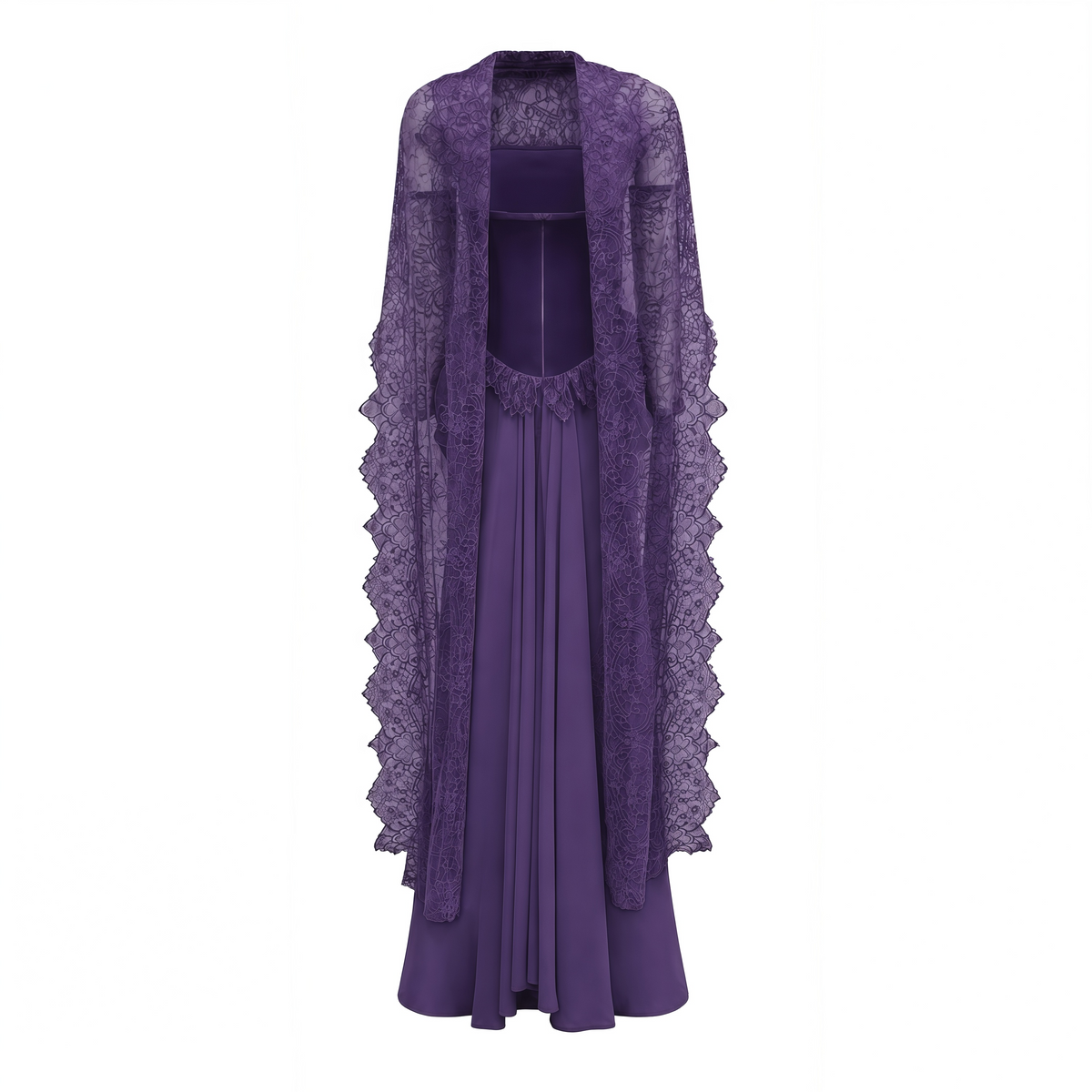 Seraphina Purple Floral Lace Maxi Dress with Cape