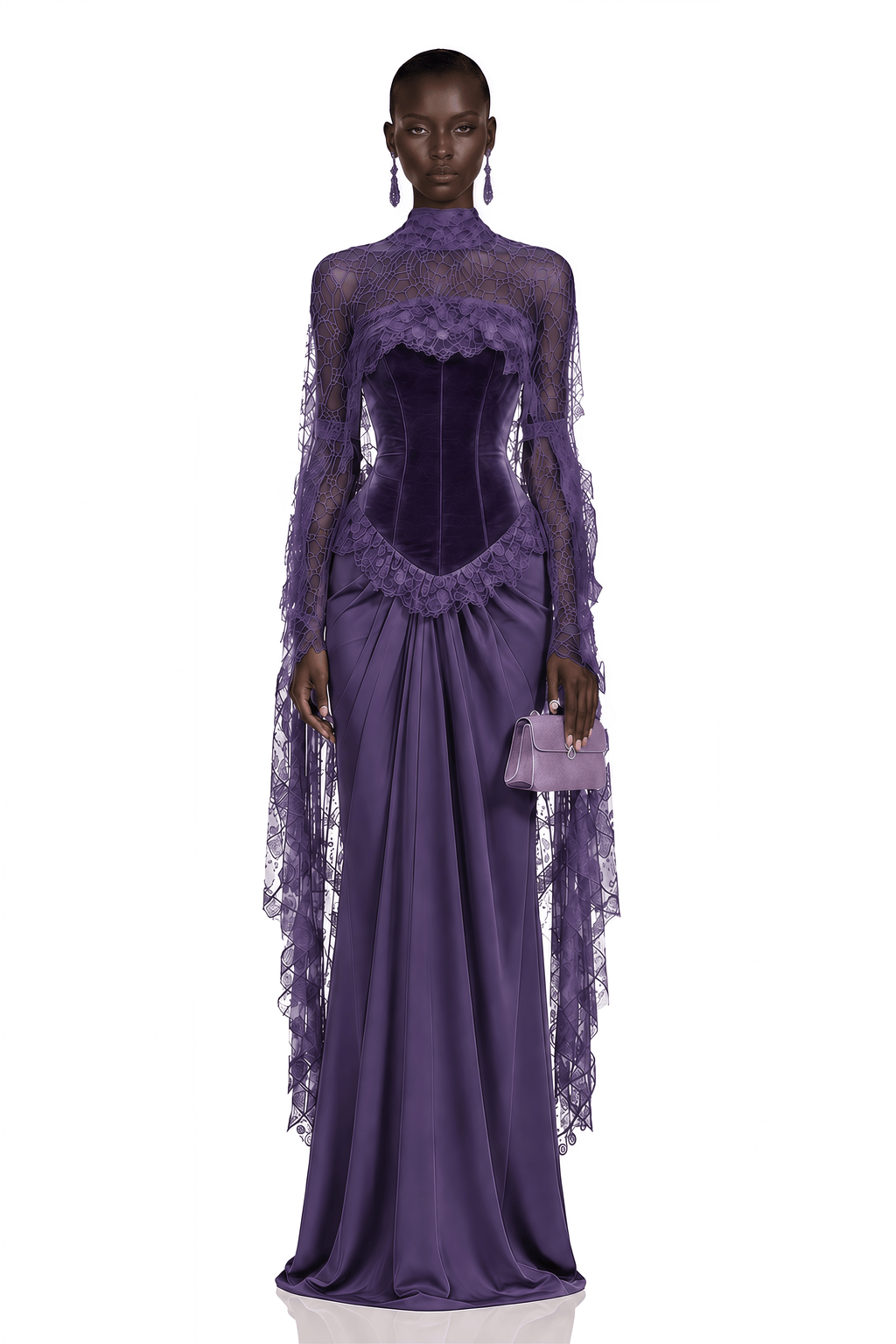 Seraphina Purple Floral Lace Maxi Dress with Cape