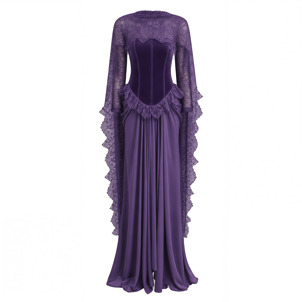 Seraphina Purple Floral Lace Maxi Dress with Cape