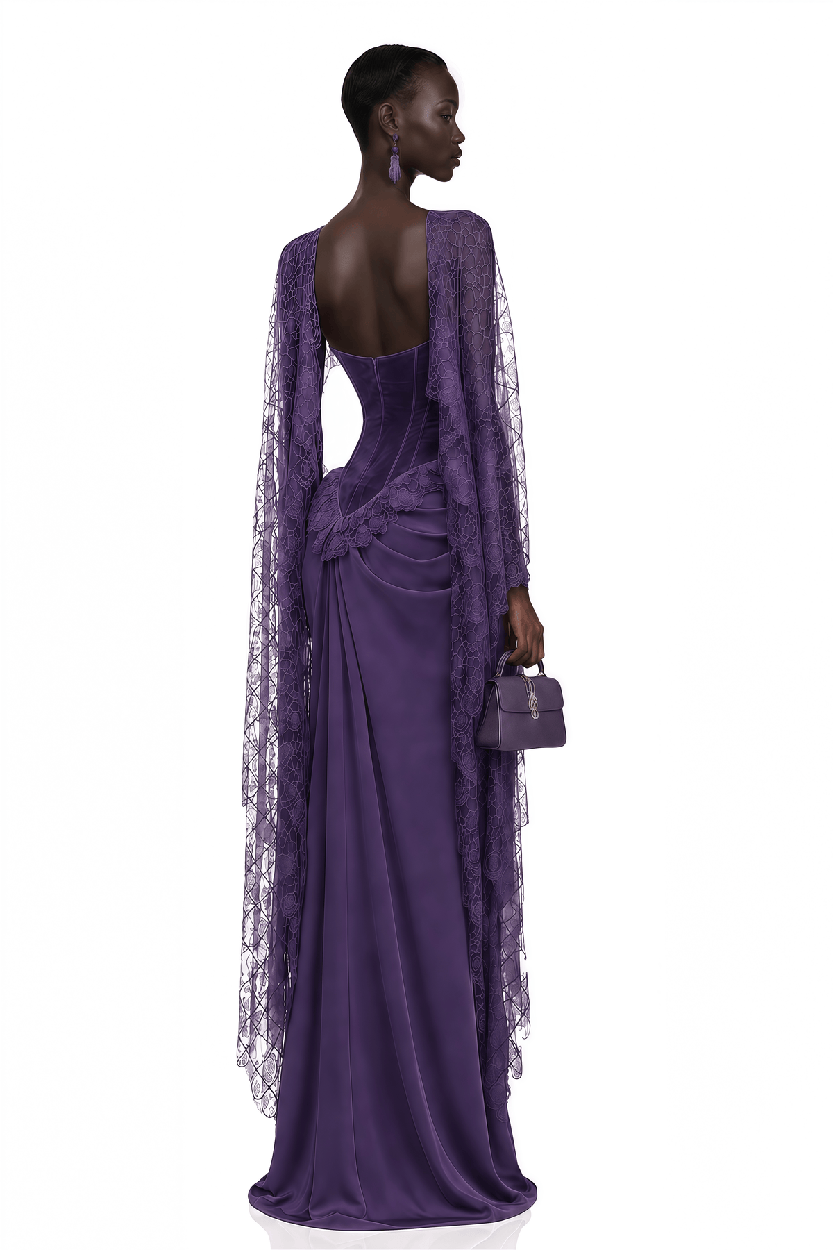 Seraphina Purple Floral Lace Maxi Dress with Cape