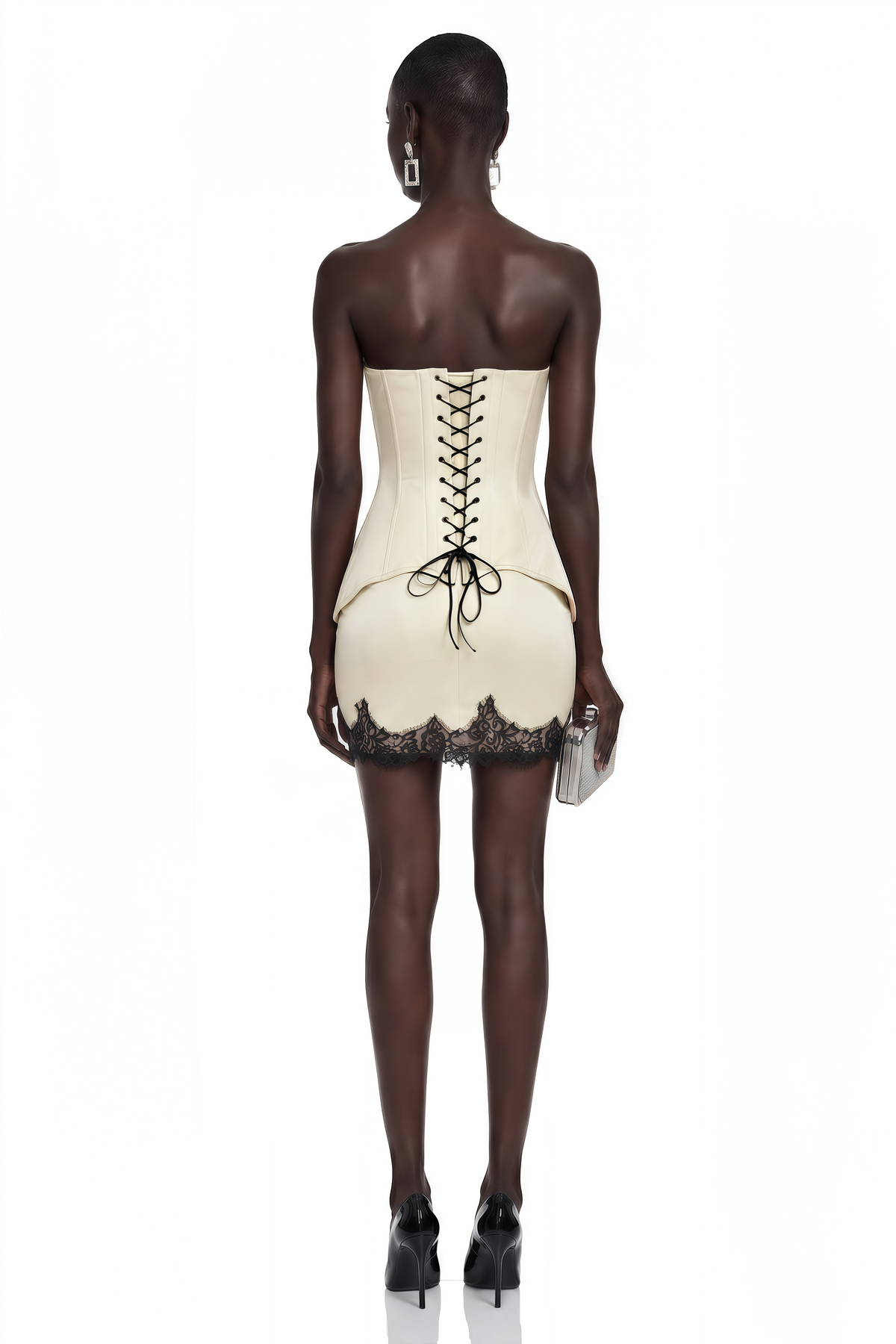 Sesilia Nude Top & Skirt with Lace Trim