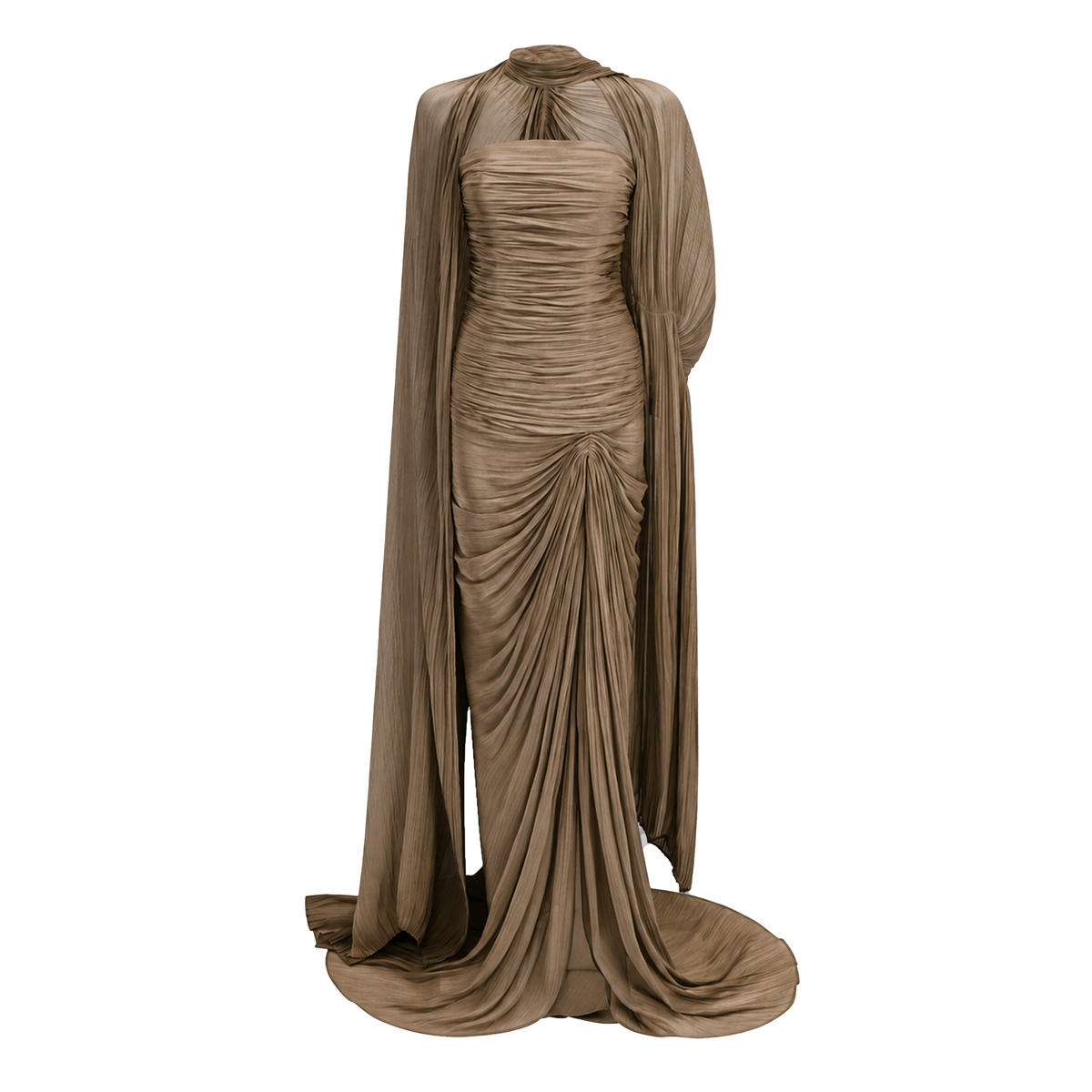 Shifra Brown Asymmetrical Cape Maxi Dress