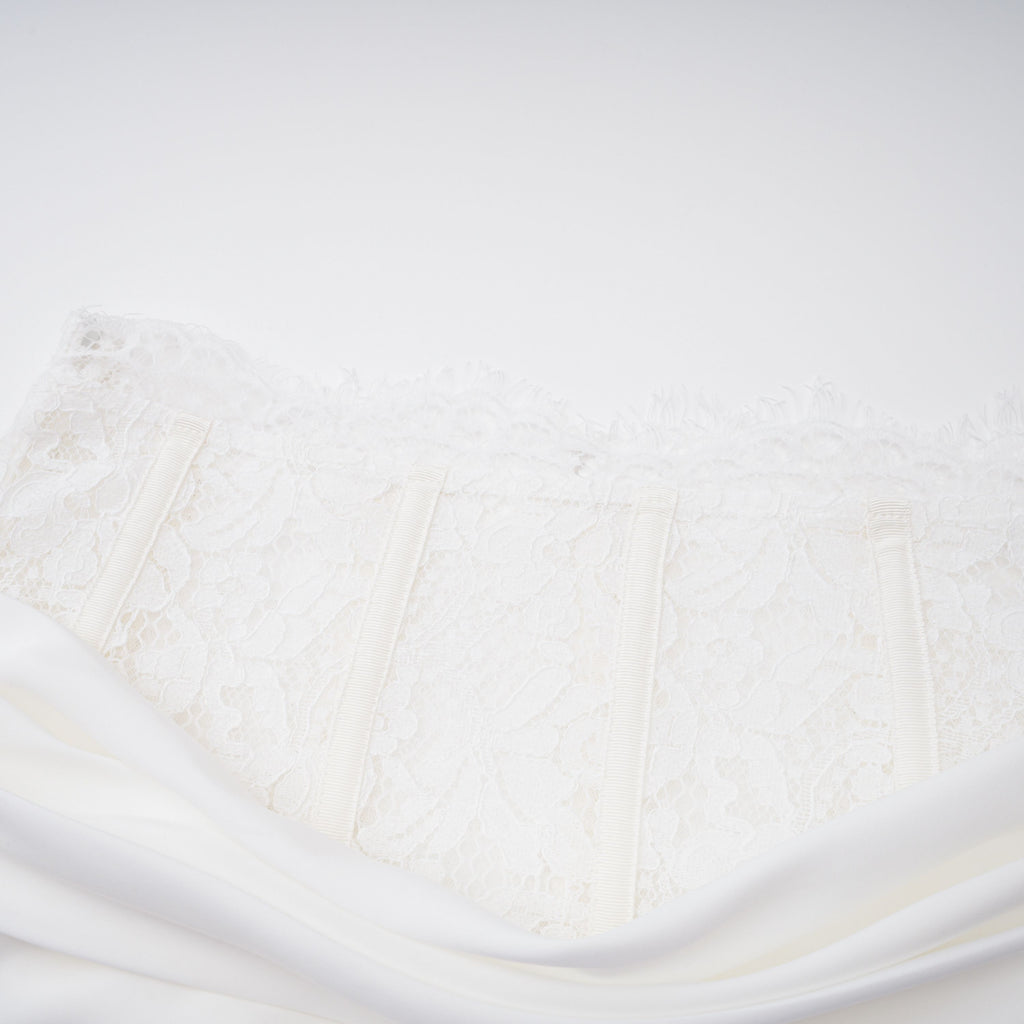 Siosi White Ruched Top & Skirt Set with Lace Trim