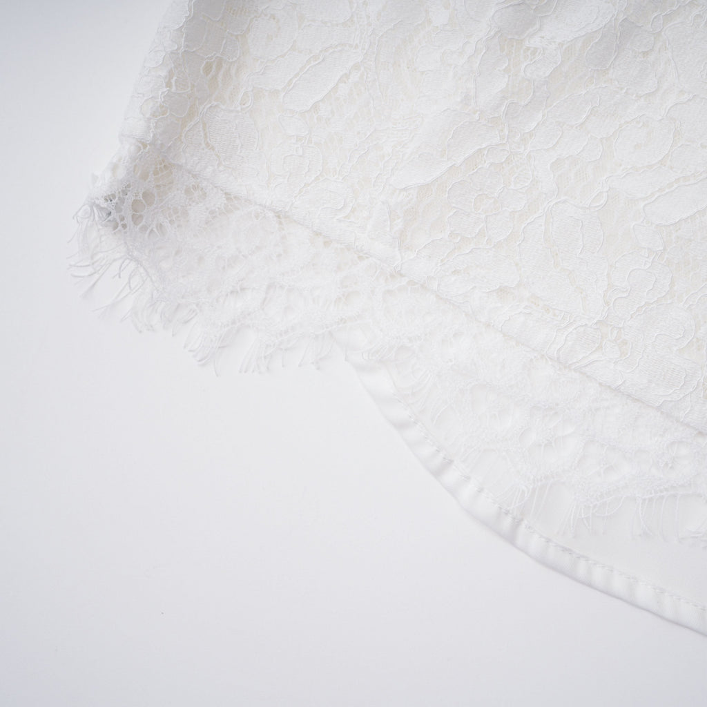 Siosi White Ruched Top & Skirt Set with Lace Trim