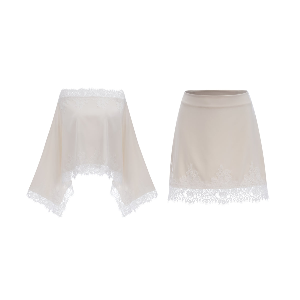 Sophia White One Shoulder Top & Skirt Set with Lace Trim