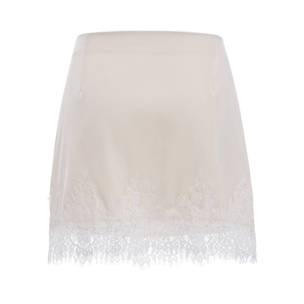 Sophia White One Shoulder Top & Skirt Set with Lace Trim