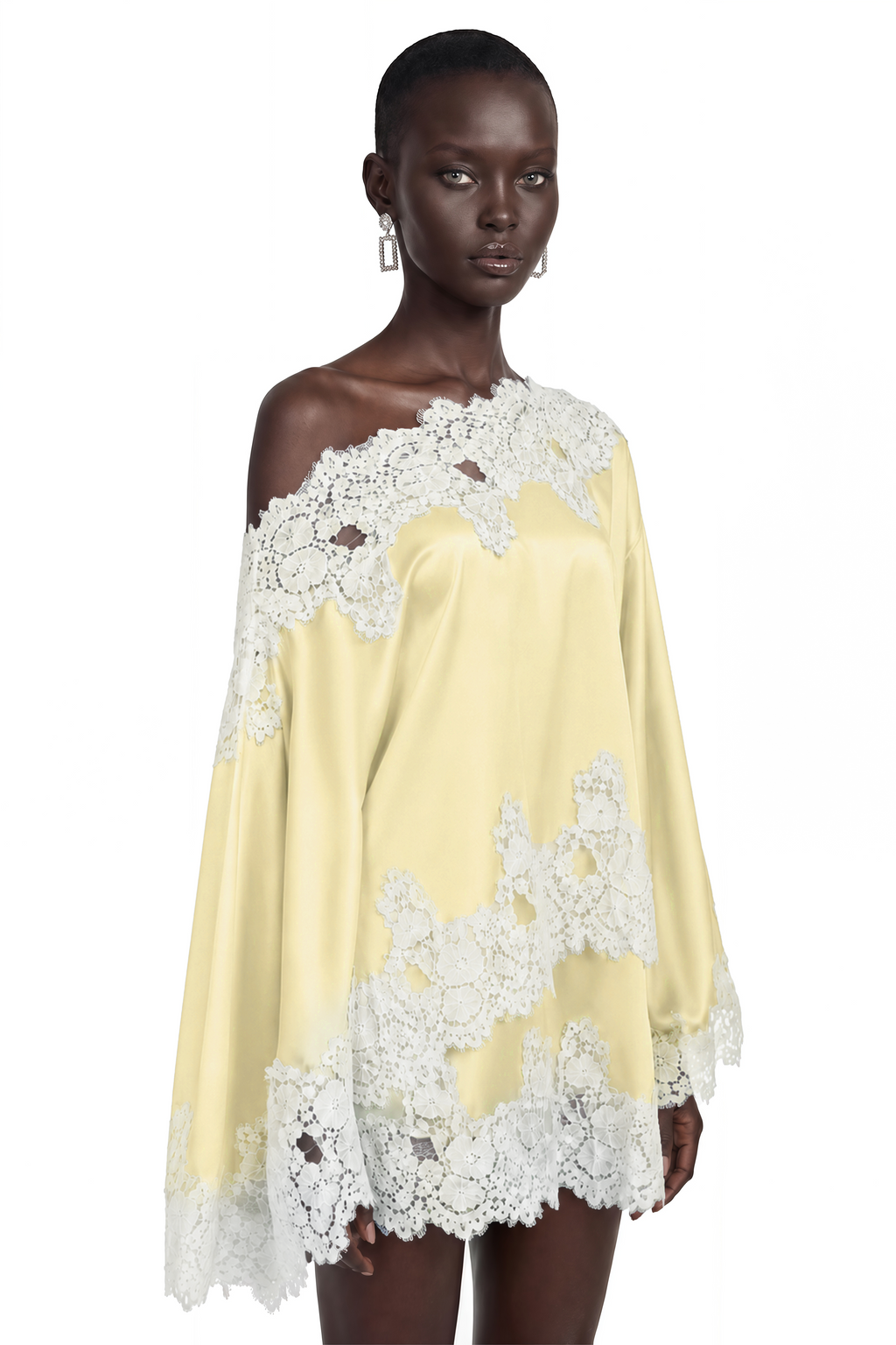 Sophia Yellow One Shoulder Top & Skirt Set with Lace Trim