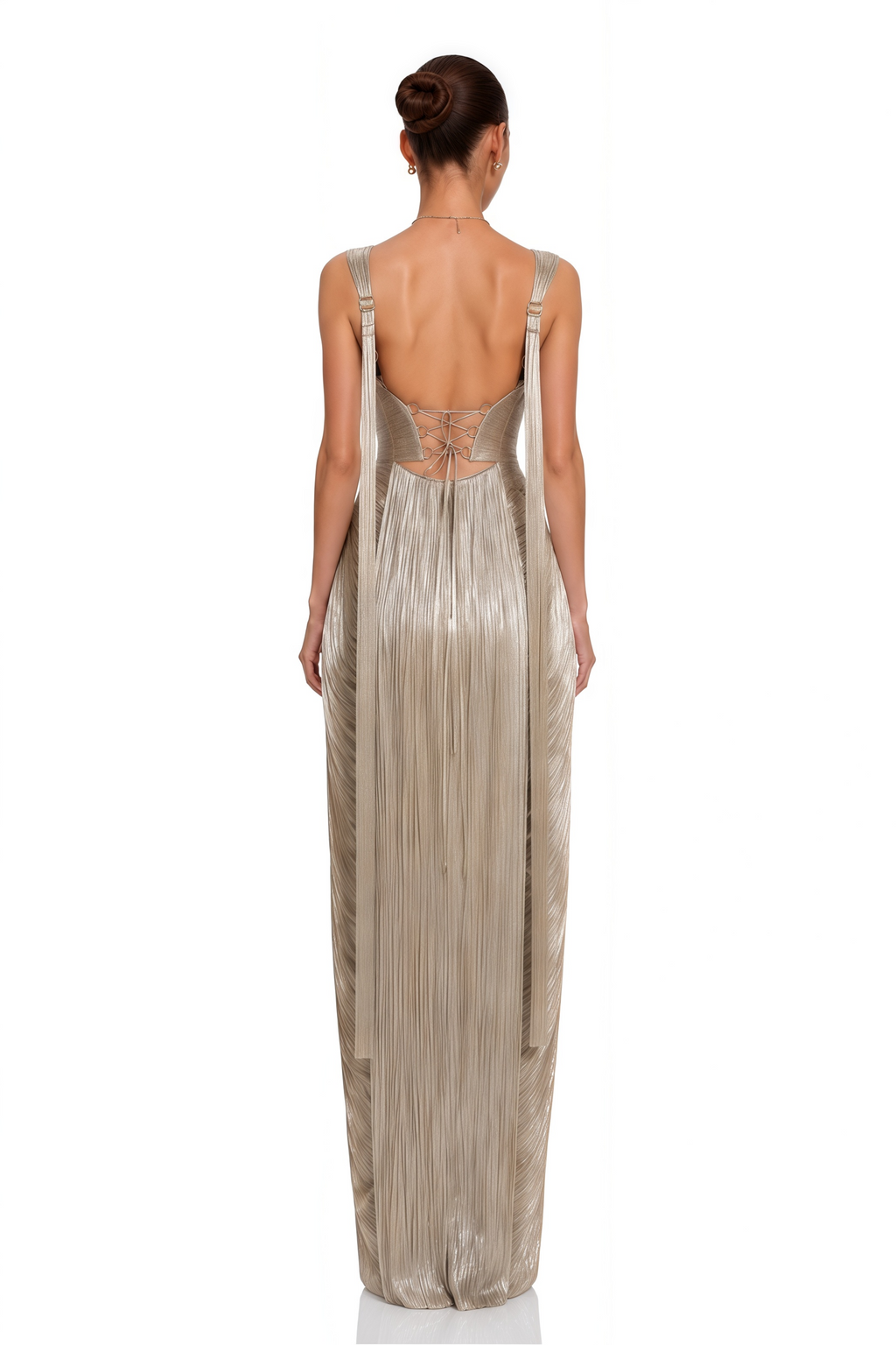 Sutton Champagne Sweetheart Neckline Pleated Maxi Dress