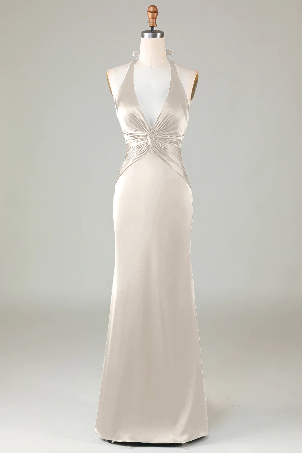 Burgundy Mermaid Halter Long Satin Bridesmaid Dress