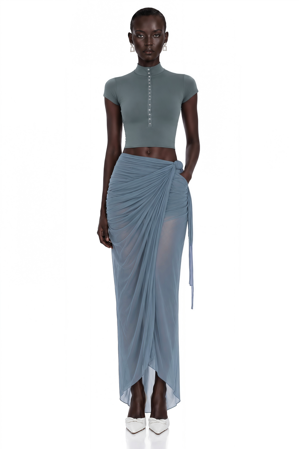 Wren Dusty Blue Crop Top & Wrap Skirt Set
