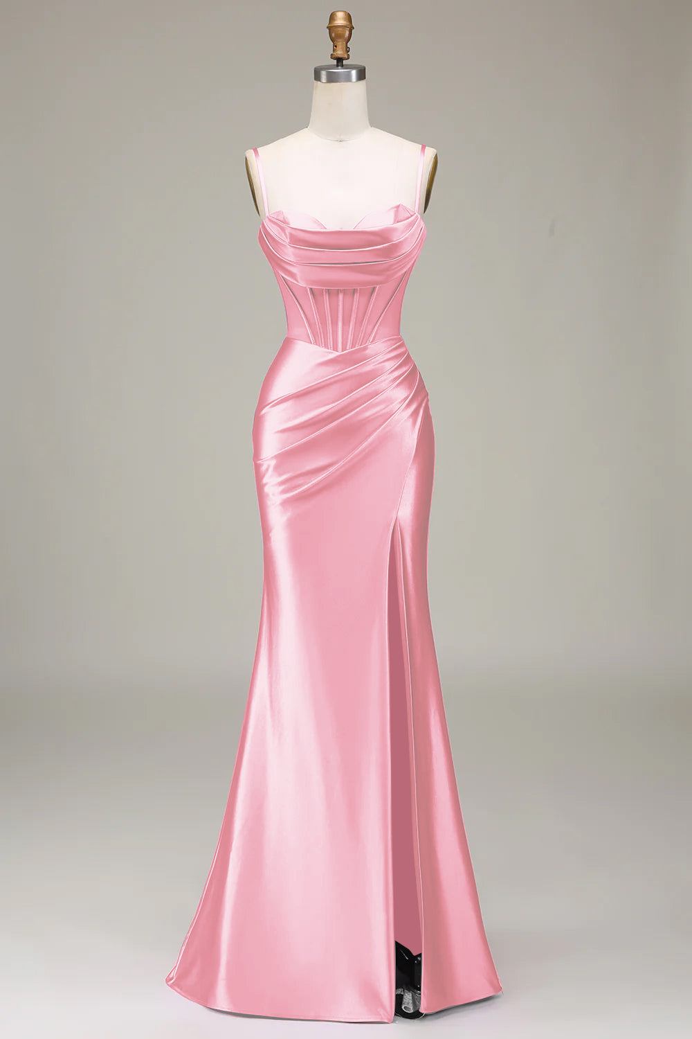 Stylish Mermaid Spaghetti Straps Purple Corset Prom Dress with Split Front