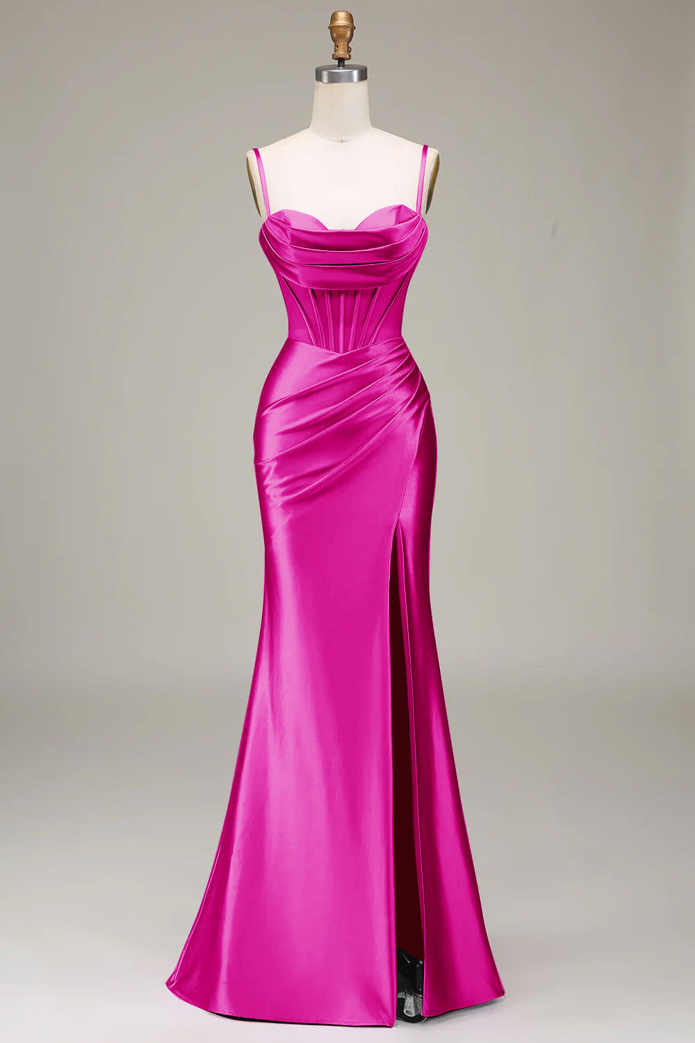 Stylish Mermaid Spaghetti Straps Purple Corset Prom Dress with Split Front
