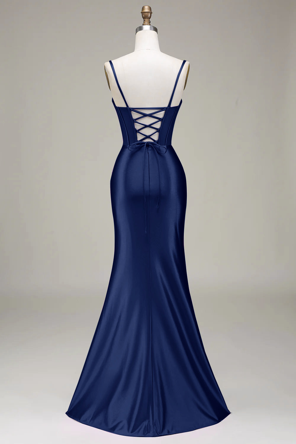 Stylish Mermaid Spaghetti Straps Purple Corset Prom Dress with Split Front