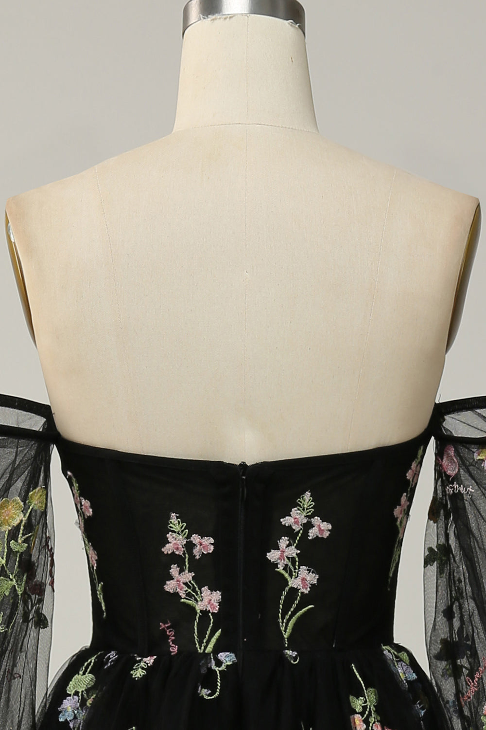 Black Off Shoulder Floral Long Prom Dress