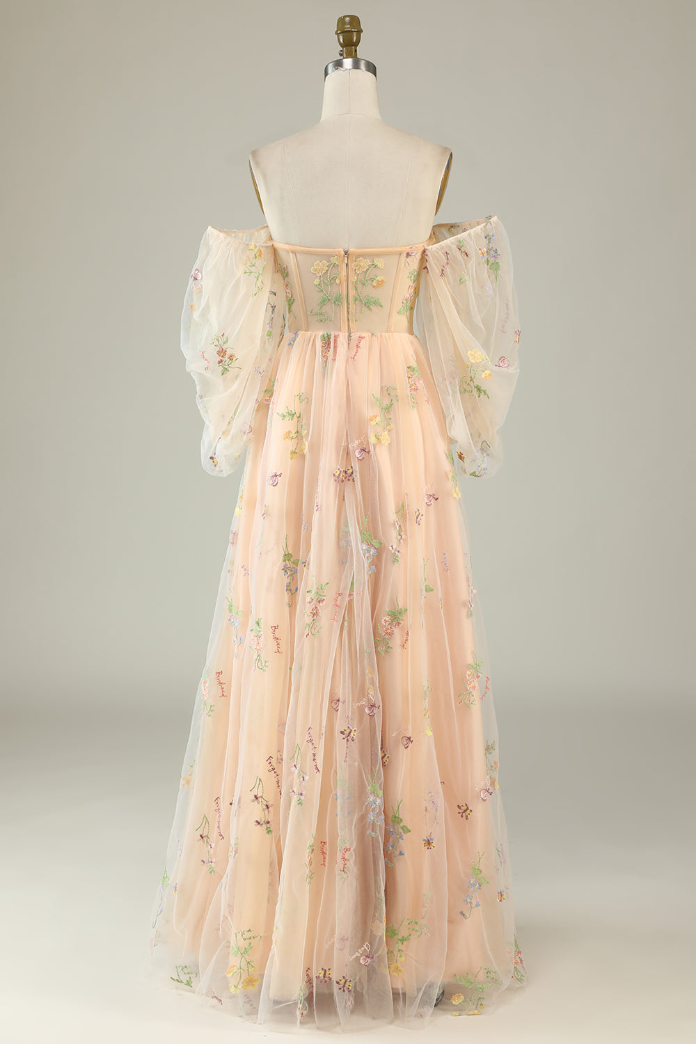 Black Off Shoulder Floral Long Prom Dress