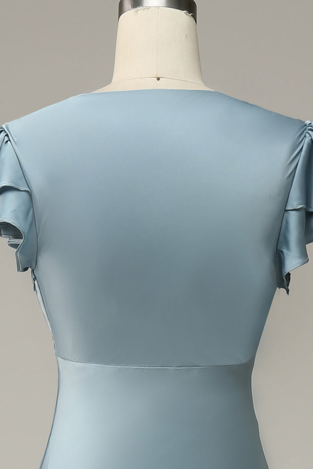Grey Blue Satin Simple Prom Dress with Ruffles