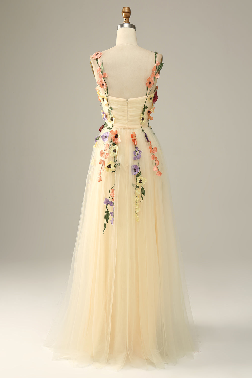 Flower A-Line Green Prom Dress