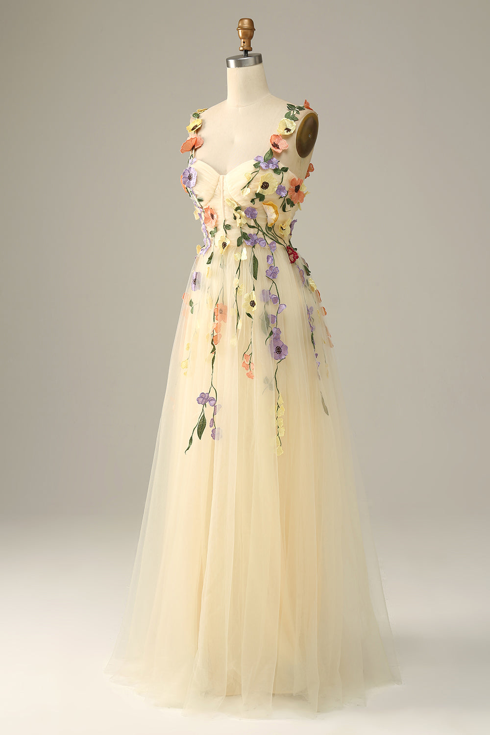 Flower A-Line Green Prom Dress