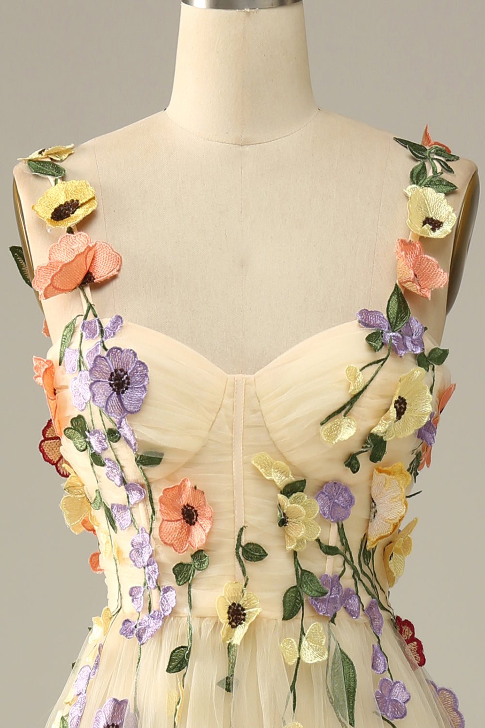 Flower A-Line Champagne Prom Dress