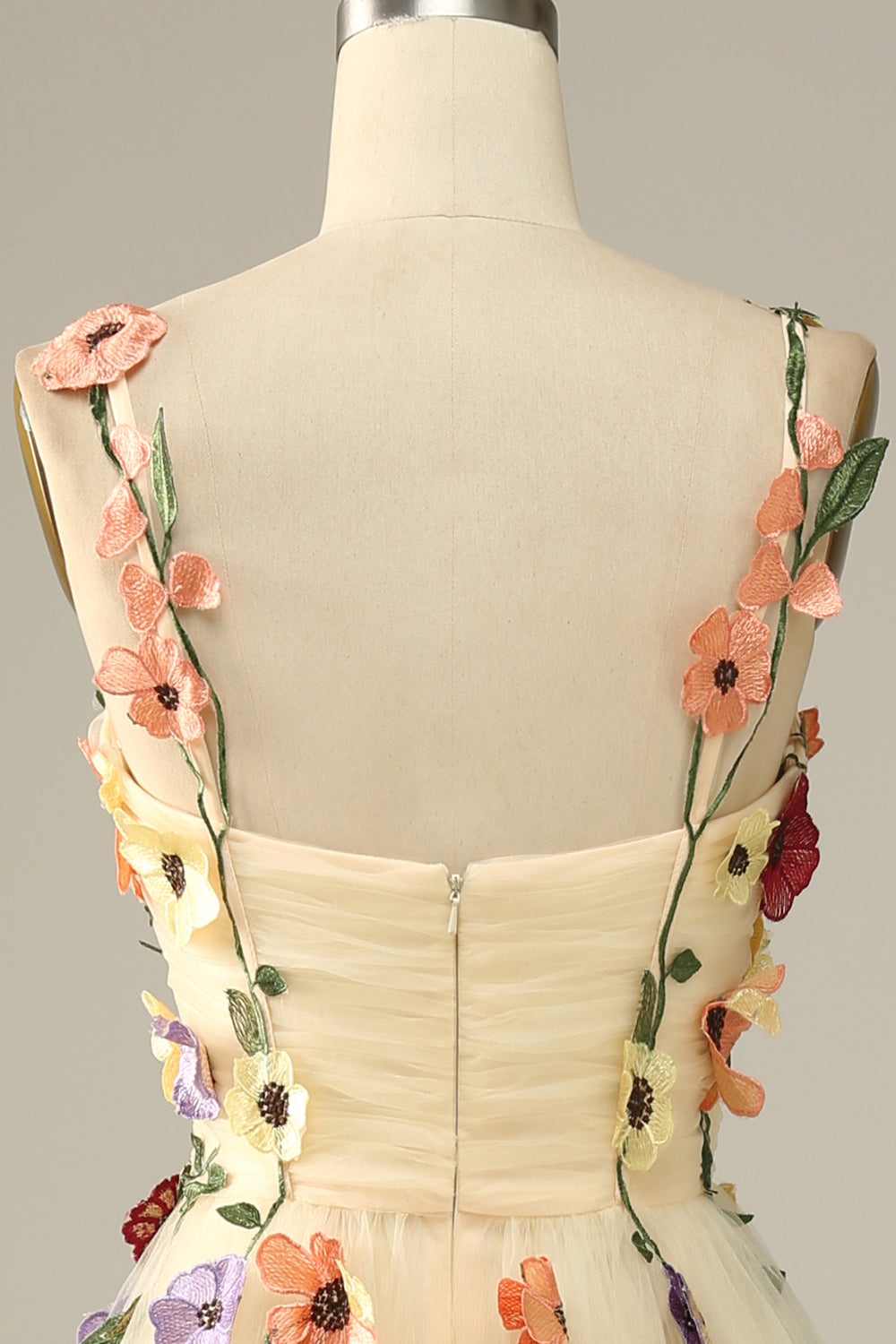 Flower A-Line Champagne Prom Dress