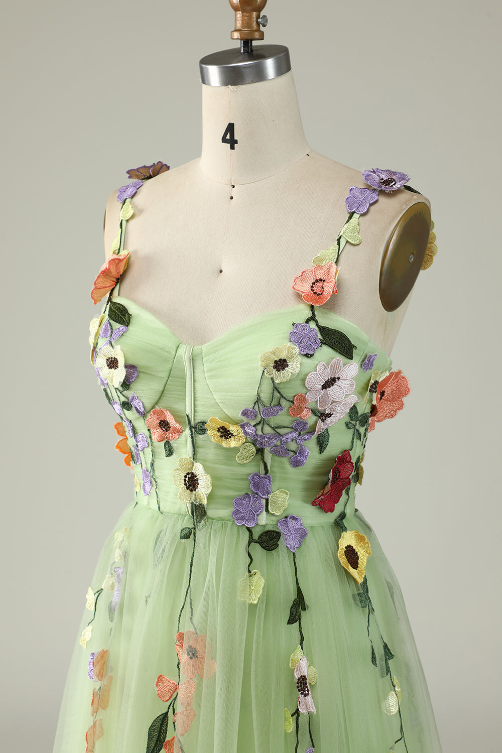 Flower A-Line Champagne Prom Dress