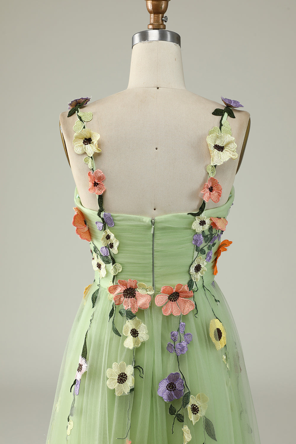 Flower A-Line Champagne Prom Dress