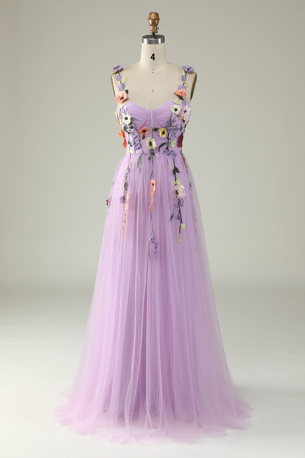 Flower A-Line Champagne Prom Dress