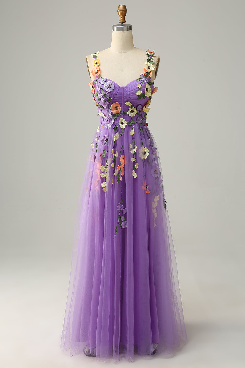 Flower A-Line Champagne Prom Dress