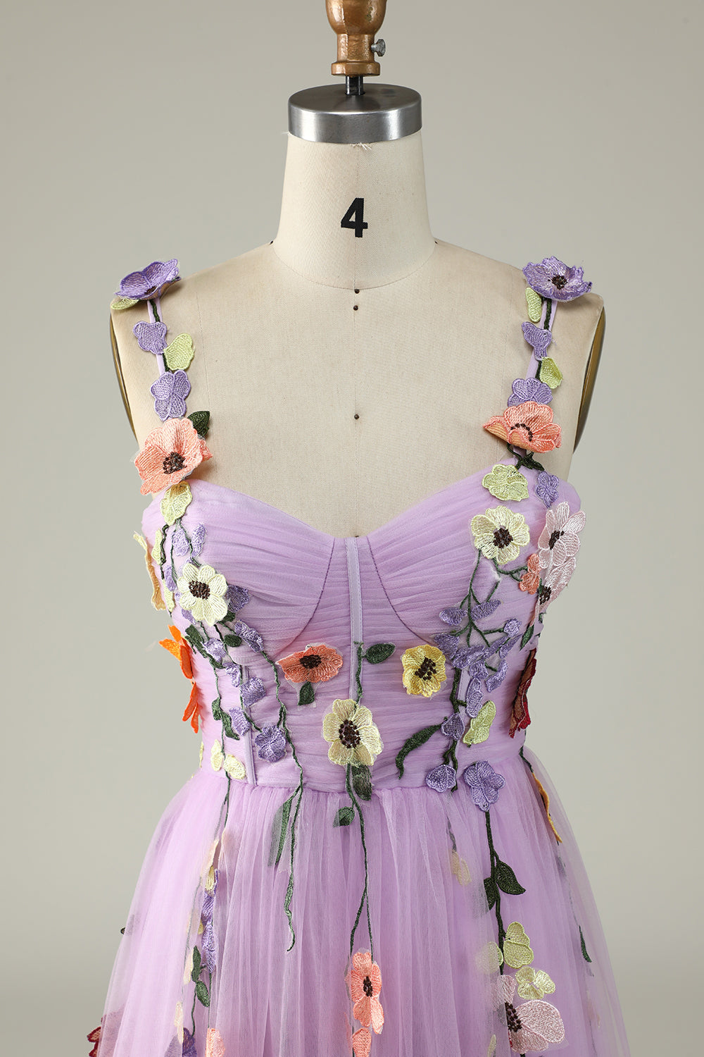 Flower A-Line Champagne Prom Dress