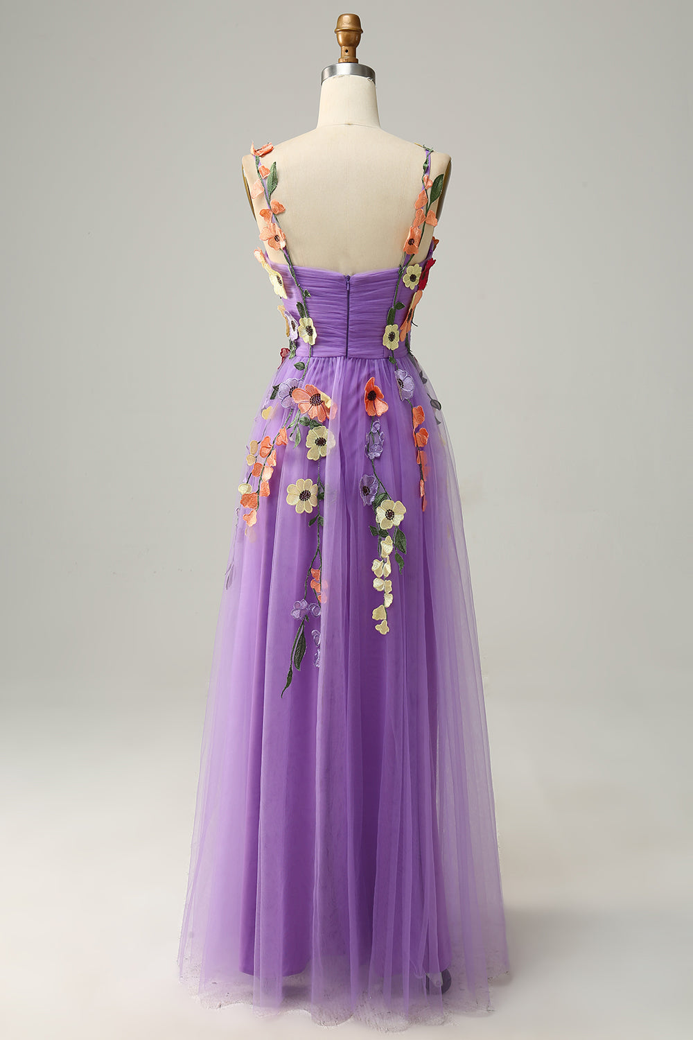 Flower A-Line Champagne Prom Dress
