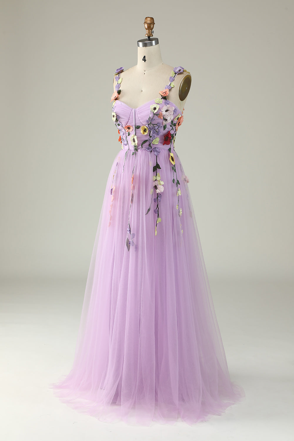 Flower A-Line Champagne Prom Dress
