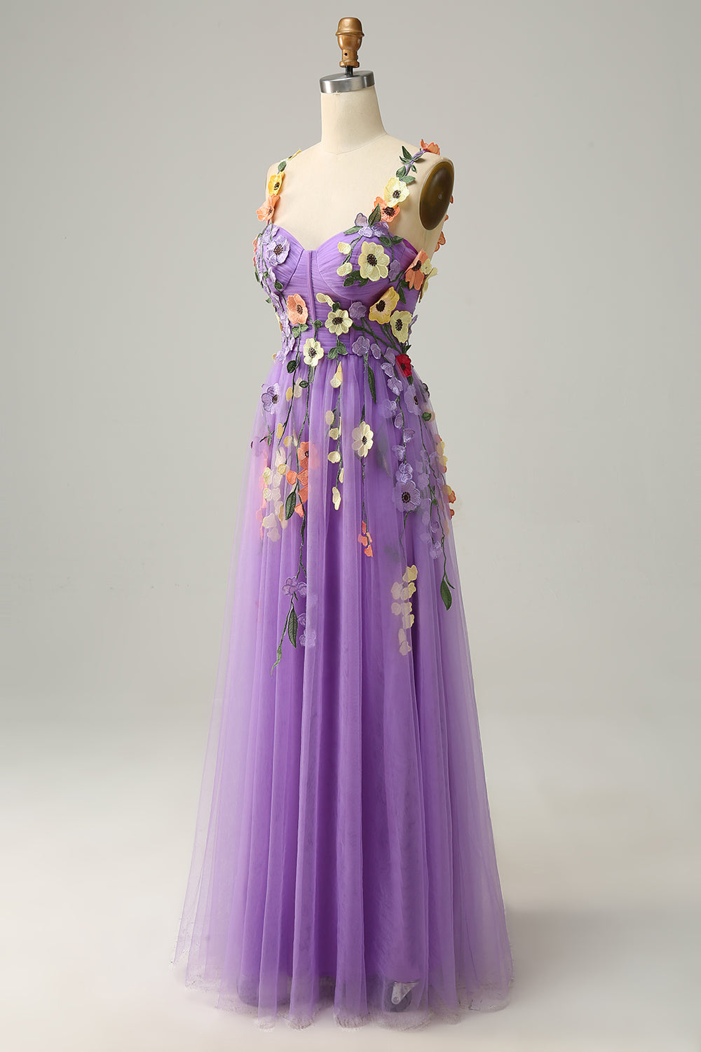 Flower A-Line Green Prom Dress