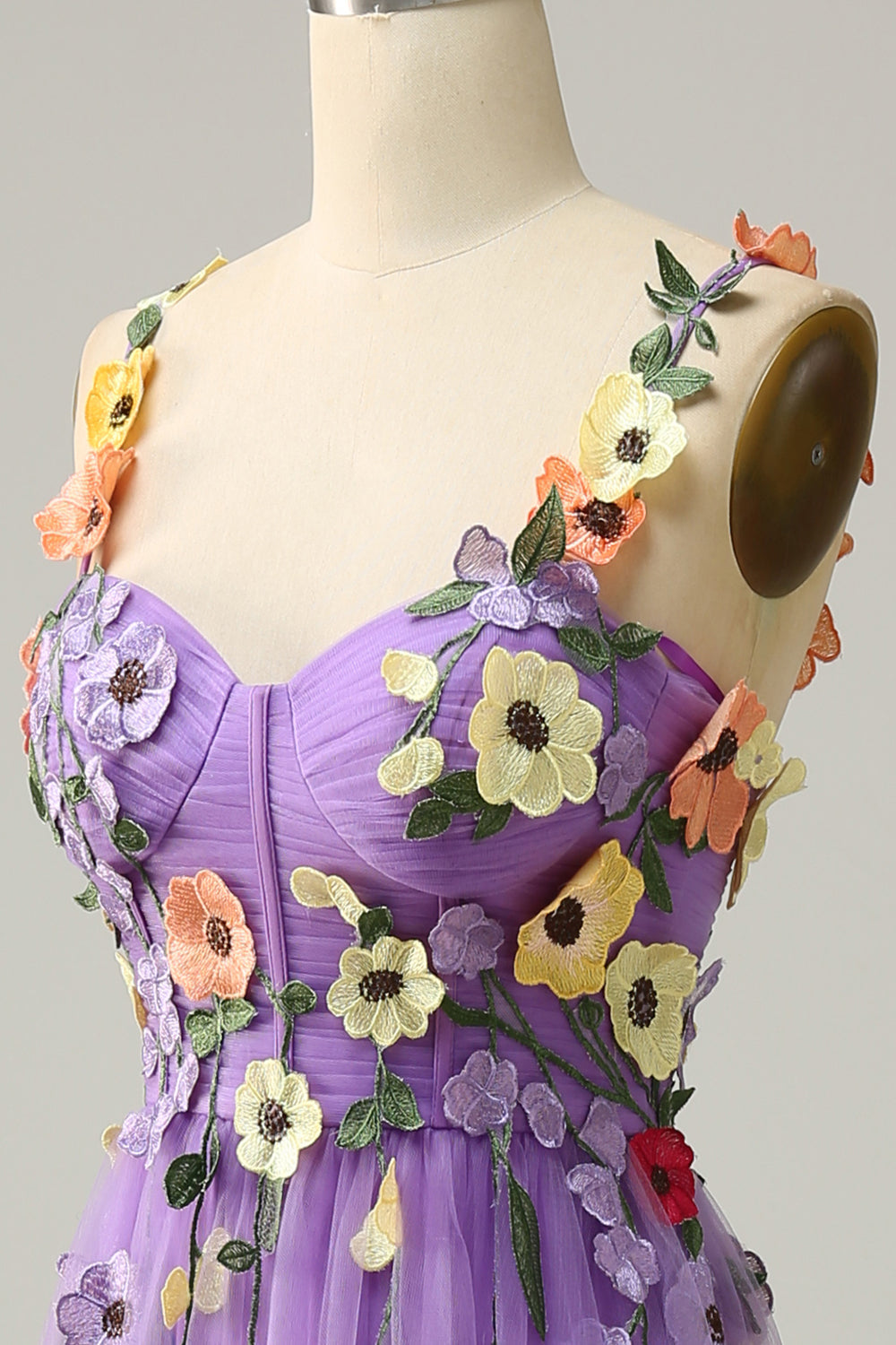 Flower A-Line Purple Prom Dress
