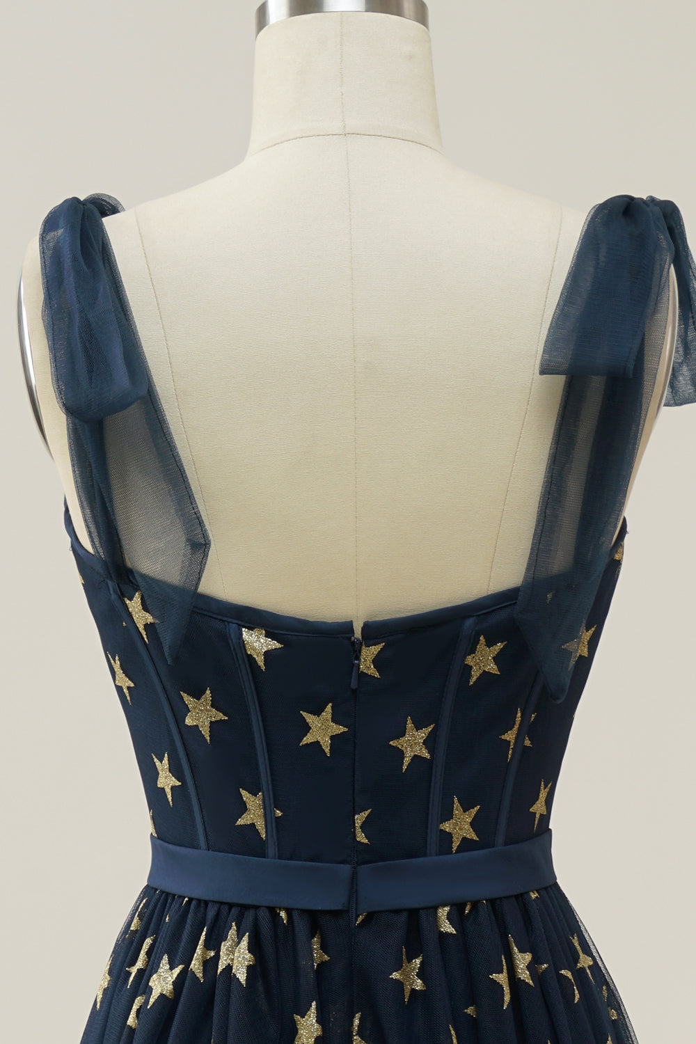A-line Navy Tea-length Prom Dress with Stars