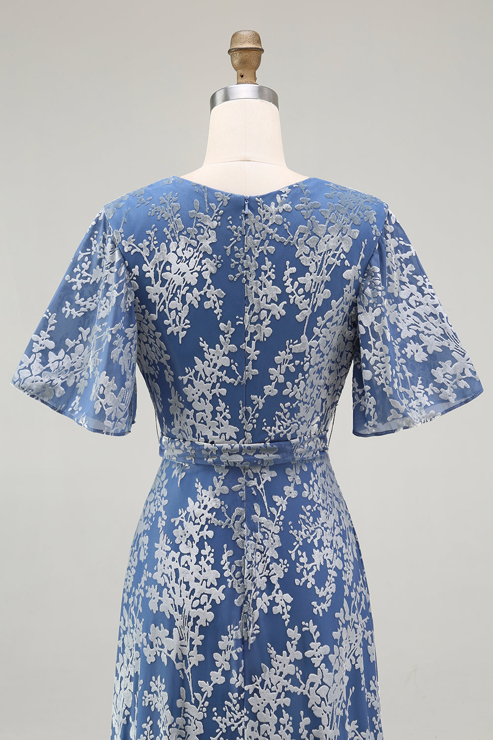 Pine A-Line Velvet Burnout V-Neck Long Wedding Guest Dress